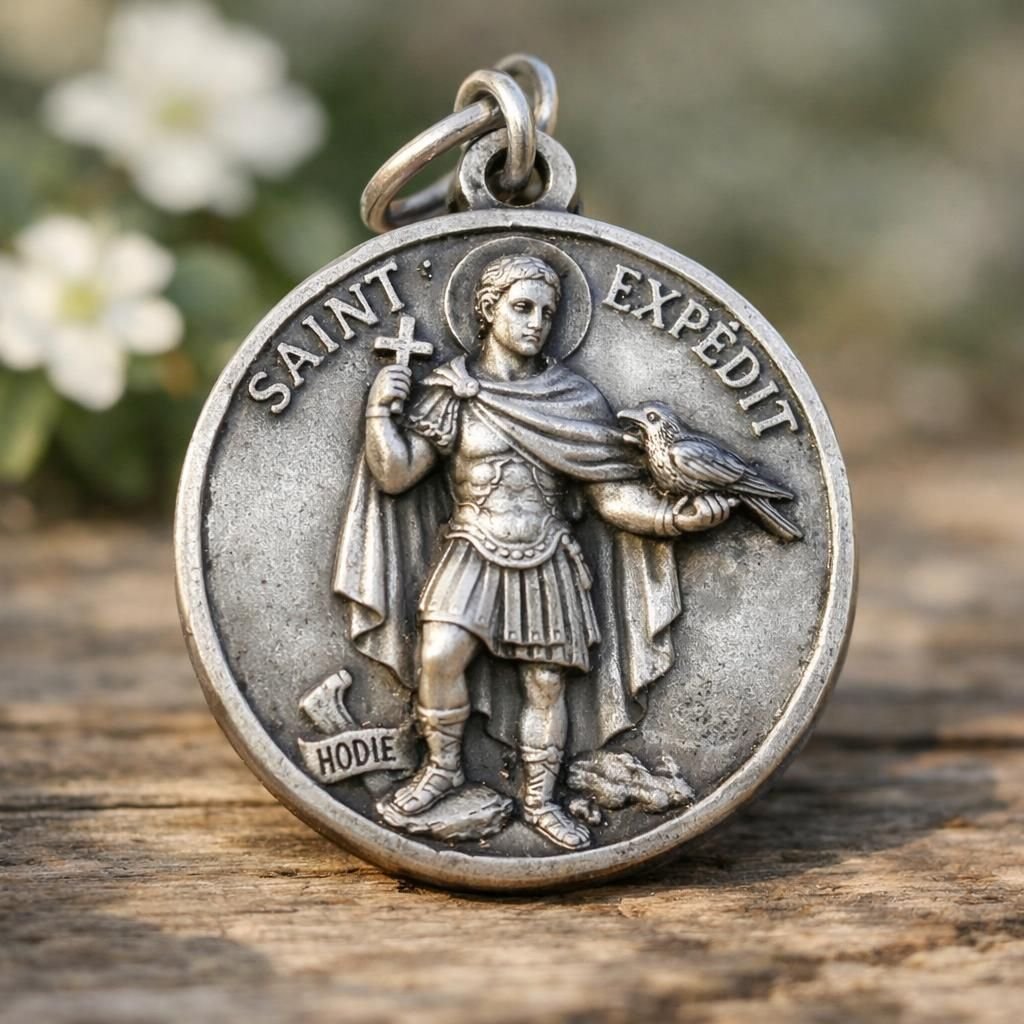 découvrez la signification et le symbolisme d'une médaille de saint expédit, le saint des causes urgentes et des décisions rapides.